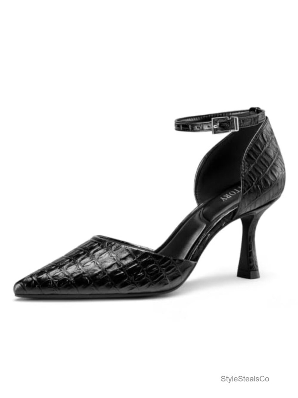 Pointed Toe Stiletto Pumps Ankle Strap D'Orsay Dress Shoes 3in Heel